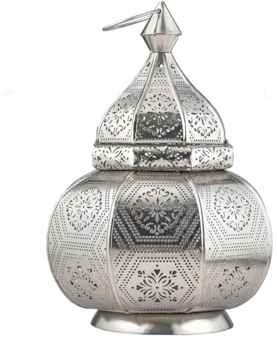 Orientalische Tischlampe Mahana handgefertigt aus Metall in Silber