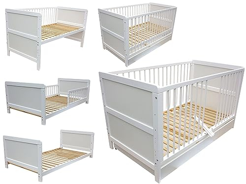 Micoland Kinderbett Juniorbett Beistellbett Babybett 3in1 weiß mit Schublade