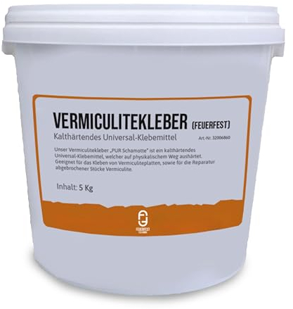 Feuerfest 123 - Vermiculite Kleber feuerfest [Menge 5 kg] - Für Vermiculite Platten - Kleber 1.350 °C hitzebeständig - Reparieren, Kleben, Fixieren - Hochtemperaturkleber Kaminkleber Ofenkleber