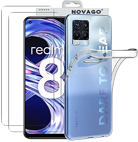 NOVAGO Compatible avec Realme 8 4G/Realme 8 Pro -Pack Complet- Coque Résistante Transparente + 2 Films Protection écran Verre trempé (Transparent)