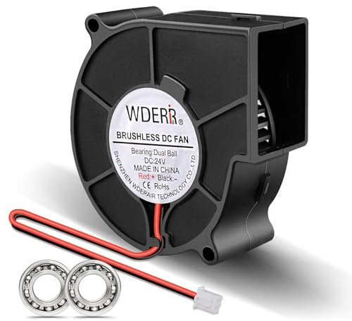WDERAIR 75mm x 30mm Brushless 24V DC Squirrel Cage Blower Fan Dual Ball Bearing High Performance Small Centrifugal Cooler 2Pin