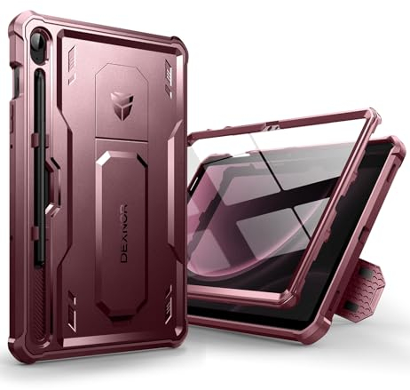 Dexnor Funda Compatible con Samsung Galaxy Tab S9 FE [Protector de Pantalla Incorporado y Soporte], Cubierta Protectora antisísmica de Grado Militar Pesado para Samsung Tab S9 FE - Mágico Rojo