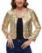 MINTLIMIT Strickbolero Damen Offene Pailletten Cardigan Metallic Langarm Bolero Elegant (Gelb S)
