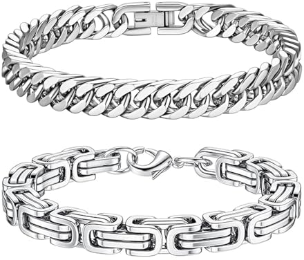 LOCCY Armband Herren, 2 Stück Silber Edelstahl Herrenarmbänder Panzerkette Armband Königskette Armbänder Figaro Armkette Glieder Link Armkette für Männer Jungs (Set 3 Silber-8mm, Zentimeter, 21)
