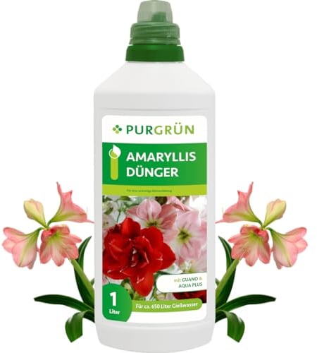 Purgrün® Amaryllis Dünger 1 Liter – Fördert prächtige, farbenfrohe Blüten – Premium-Dünger mit Spurennährstoffen – Stärkt die Widerstandskraft – Ergiebiges Konzentrat für ca 400 Liter Gießwasser