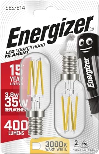 4W LED Cooker Hood Light Bulbs Replacement E14 Warm White 3000K 35W Equivalent 400 Lumens Screw Type Filament Bulb SES LED Appliance Lamp (2-Pack, Non-dimmable)