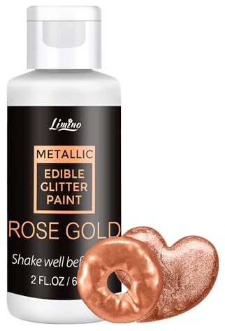Edible Glitter Flüssig Essbarer Glitzer - 60ml Metallic Flüssiges Essbares Glitzerpulver für Kuchen, Backen, Macarons - Metallisch Lebensmittelfarbe Glitzerfarben für DIY Keksen, Fondant (Roségold)