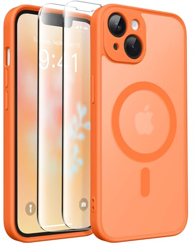 CAPRARO Magnetic for iPhone 14 Case, [Compatible with MagSafe] [Full Camera Protection] [14FT Drop Protection] Shockproof Protective Slim Translucent Matte Phone Case iPhone 14, Orange Yellow