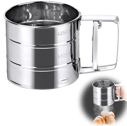 VFANDV Tamis de Farine Acier Inoxydable, Passoire Cuisine Tamis Farine 250 Grammes, Tamis Cuisine pour Filtrer Farine,Sucre en Poudre