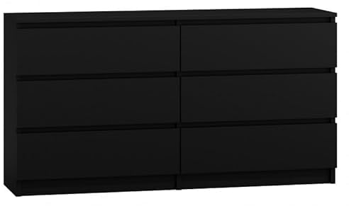 roe furniture Kommode mit 6 Schubladen - Modern Schubladenschrank - Komodenschrank - Schubladenkommode 140 cm Breit - Schwarze Matte