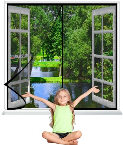 Fliegengitter Magnet Fenster 50x140cm Schwarz Insektenschutzgitter Terrassentür Magnet Fliegenvorhang Kinderleichte Klebemontage ohne Bohren