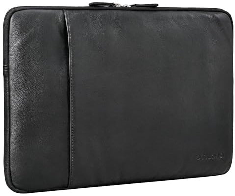 STILORD 'Ino' Pochette Ordinateur 15.6 Pouces Cuir Sac de Travail Femme et Homme Vintage Porte Document a4 Housse Pc Portable en Cuir Veritable, Couleur:noir