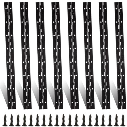 LOYORTY 8 PCS 16 Inch Piano Hinge Heavy Duty, 0.04 Thickness Folding Continuous Hinge, Black Metal Piano Hinges for Cabinets, Doors, Window (15.7 L x 1.2 W)