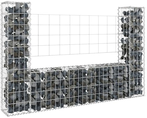 qohoio Panier de Gabion en Forme de U avec 2 poteaux Fer 140x20x100 cm Paniers À Gabions,Paniers À Gabions Arqués,Gabion,
