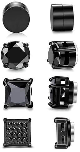 APMGONT Magnetische Ohrstecker, 4 Paare 6mm Edelstahl Non-Piercing Clip on Ohrringe Nicht Piercing CZ Hypoallergen Magnetische Ohrringe für Männer Frauen (B)