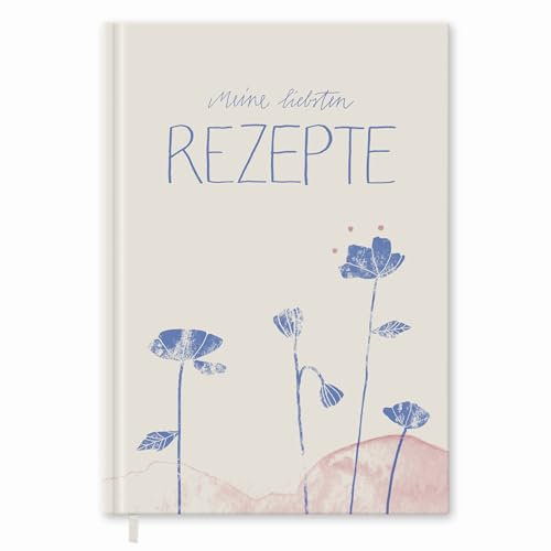 Eine der Guten Rezeptbuch - Meine liebsten Rezepte - zum Selberschreiben, blanko DIY Kochbuch & Backbuch, FSC Papier, 17x24 cm Hardcover, Creme Blau Rosa