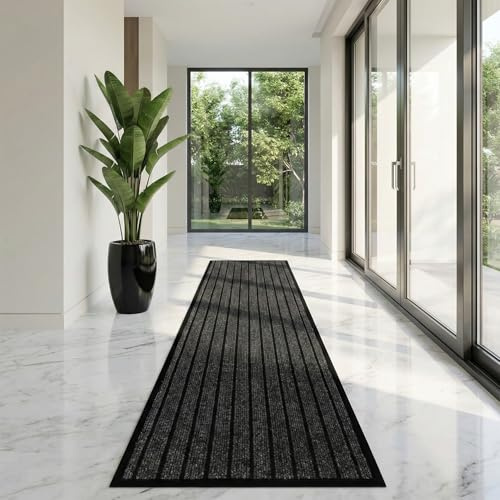 Cozy Haven Rubber Runner Rug – Outdoor & Indoor Heavy Duty Washable Non-Slip Runner Rug for Kitchen Garden, Inside & Outside Floor Mats, Waterproof and Dirt Trapper Entrance Rug (80x150 cm, Black)