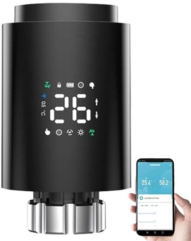 Smart Radiator Thermostat,Intelligent Radiator Valve with LED Display,WiFi Add-On Smart Radiator Valve,Supporting Mobile App Control Radiator Controller,Energy-saving&Efficient for Home(Black)