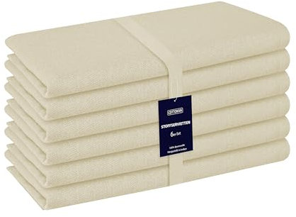 Cottoniva 6er-Set Stoffservietten - Für Familienessen, Feste, Partys & den täglichen Gebrauch - Weich Gemütlich Maschinenwaschbar 100% Baumwolle Servietten 43x43 cm Crème