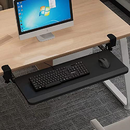 GJGZYY Clamp Pull Out Platform for Keyboard, Keyboard Tray Under Desk, Ergonomic Slide Out Desktop Extender, Keyboard Holder with Wrist Bracket (Black 65cm*25cm)