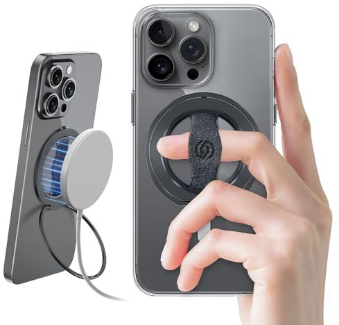 EWA MagOne 3rd Gen [Compatible with MagSafe] Phone Grip Stand with Elastic Finger Loop, Removable Magnetic Ring Holder Kickstand Loop, Only for iPhone 16, 15, 14, 13 Pro/Max-(Black)