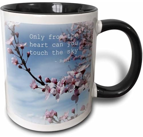 Coffee Cups Tea Mug Unique Drinking Cup Modern Mug Novelty Gift for Office Women Birthdays 330 Ml Inspirational Zen Cherry Rumi Flower Wisdom Quotes