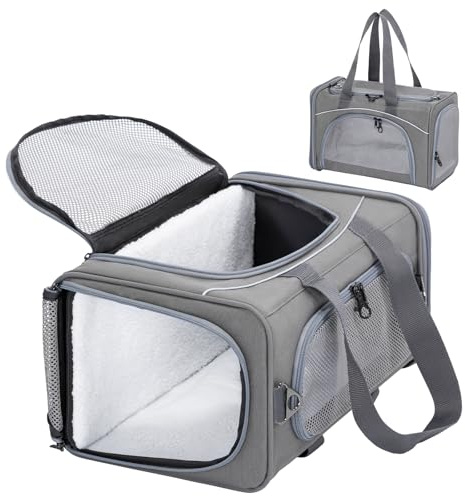 Petsfit Transporttasche Katze & Hundetasche Flugzeug | Flugtasche für Hunde & Transportbox Katze | Flugtaugliche Haustiertasche | Sicherer Transport in Auto, Flugzeug und Bahn, S/Grau