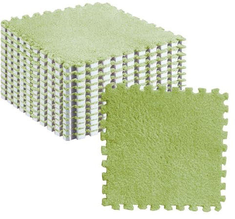 10pcs Plush Puzzle Foam Floor Mat Soft Interlocking Square Foam Tiles Area Rug for Living Room Bedroom Decor Plush Game Mat Soft Climbing Area Carpet (Fluorescent Green)