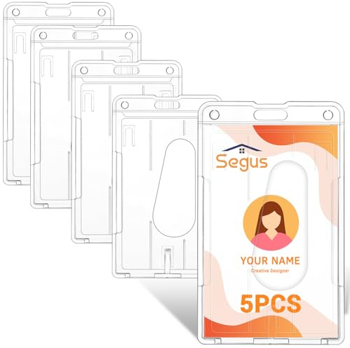 Segus Porta Badge Plastica Rigida, 5 Pezzi Porta Badge Verticale, Trasparente, con Slot, Pc Plastica, per Ospedali, Impresa, Scuole