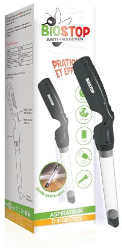 Aspirateur d'Insectes Biostop – Capture sans Danger, Sans Fil, LED Intégrée, Forte Aspiration, Écologique et Efficace – Fonctionne avec Pile 9V (Non Incluse)