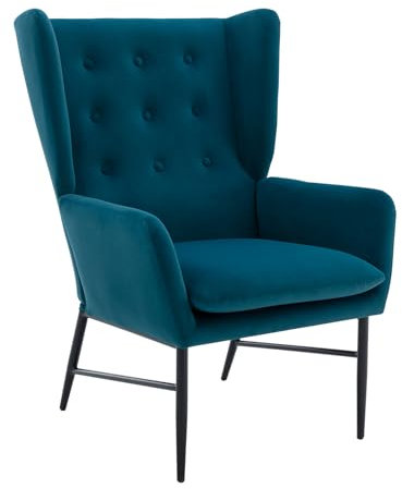 Ya-Home Fauteuils de Salon Confortable en Velour Fauteuil Scandinave avec Pieds en Métal Chaises de Lecture Relaxantes à Dos de l'Aile (Teal)