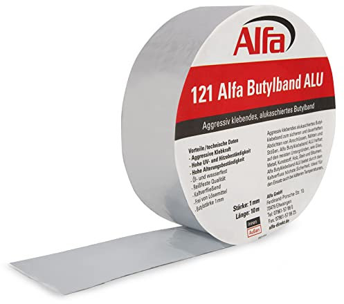 Alfa 1x Alu- kaschiertes Butylklebeband 50 mm x 10 m wetterfestes Dichtungsband für ein dauerhaftes Abdichten von Dachanschlüssen Stößen und Wohnwägen