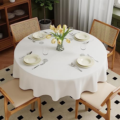 Zdada Weiß Abwaschbar Tischdecken Rund Ø140cm Polyester Tischdecke, Kratzfest, Fleckschutz Tischtuch Outdoor Tischwäsche für Garten, Esszimmer, Feiern und Haushalt
