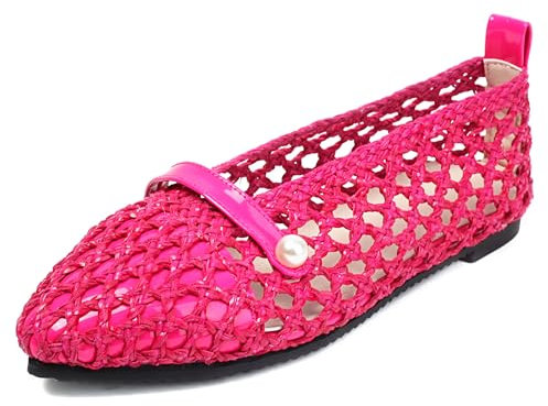 Damen Flache Pumps Dp798 Niedrige Absatz Rose-Rot Gr 39 EU