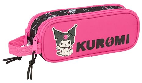 safta Kuromi Doppelmäppchen für Kinder, ideal für Kinder im Schulalter, bequem und vielseitig, Qualität und Widerstandsfähigkeit, 21 x 6 x 8 cm, Schwarz/Fuchsia, M, Casual