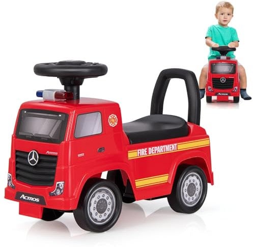 Maxmass 2 in 1 Ride on Car Truck, Toddler Sliding Walker with Steering Wheel, Storage Box, Push Handle, Compatible for Mercedes Benz Licensed Push Along Sit On Car (Red, 49 x 24.5 x 35cm)