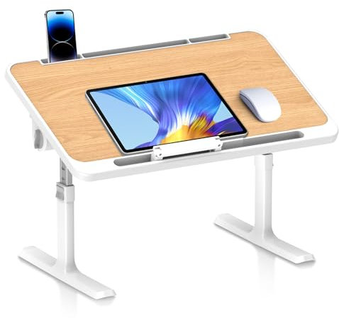 Burlywood Table pour ordinateur portable réglable en hauteur et pliable avec 5 niveaux de réglage de la hauteur et de l'angle avec support pour tablette, plateau de petit-déjeuner pour canapé/lit/sol