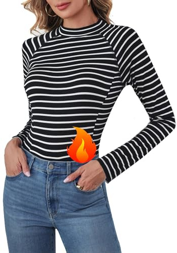 Terecey Womens Thermals Top Turle Neck Cotton Basic Long Sleeves Shirts Winter Warm Plain Base Layers Underwear Casual Slim Fitted Mock Neck Pullover S-2XL