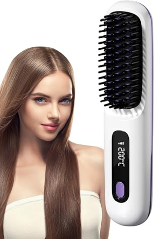 Beheizte Haarbürste, Haartrockner, Volumengebung, elektrische Haarbürste, kabellos, mit 3 einstellbaren Stufen, Touchscreen, für Frauen und Mädchen, Zuhause, Reisen, Volumen