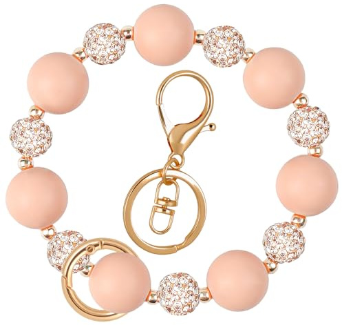LLMSIX Keychain Wristlet for Women Silicone Beaded Wrist Keychain with Key Ring Bracelet Elastic Bangle Car Key Chain Holder for Women Wrist Keychain Bracelet