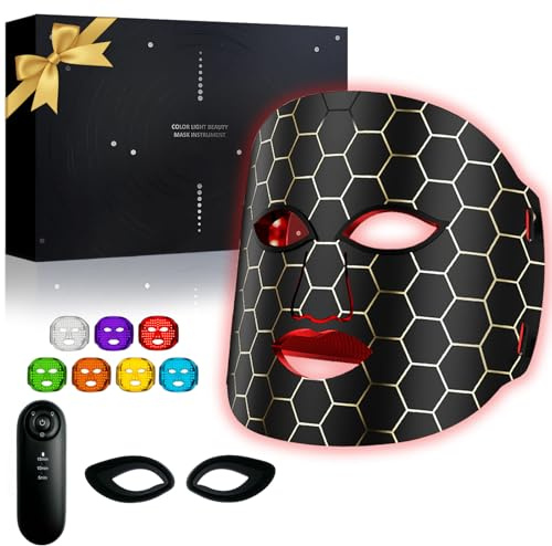 LED Face Mask, Red Light Therapy Mask LED Red Light Face Mask 7 Photon Modes Therapy 288 Beams Comes With Rechargeable Remote Control, for Skin Rejuvenation, Anti-Aging, and Soothing(7 Lights)