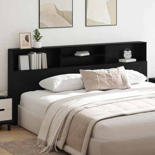 QJBSAVVA Kopfteil mit Regal Schwarze Eiche 220 x 19 x 101 5 cm Modernes Bett Kopfteil freistehende Rückenlehne mit Stauraum für Schlafzimmer Jugendzimmer und Gästezimmer