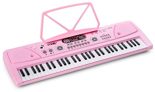 MAX KD61P Keyboard Kinder - Mikrofon und Akku bis zu 8 St | 61 Tasten Klavier | Notenhalter & USB, Aufnahmefunktion, Sounds, Rhytmen | Mini Keyboard Piano Schwarz