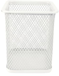 D.RECT KOMO Wire Mesh Pen Holder – Square Desk Organizer for Office Home Workspace – Durable Metal Construction Space Saving Design – Pearl White
