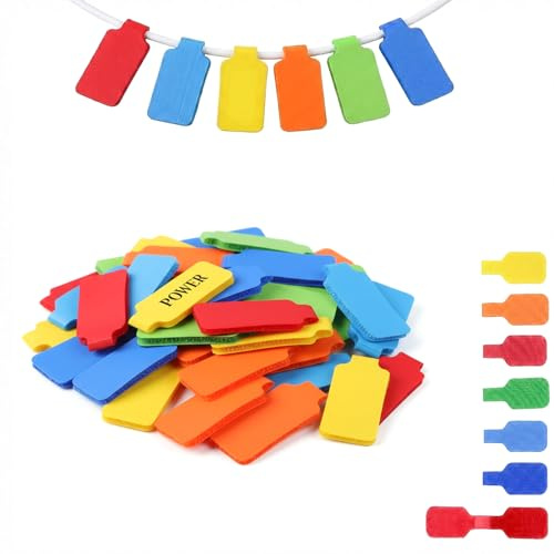 36 Pcs Cable Labels, Plug Cable Identification Labels Tags Write On | Reusable, for Easy Wire Identification and Management, 6 Color, Writable
