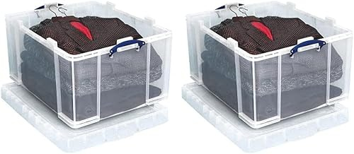Really Useful Box Plastic Storage 145 Litre Clear pack of 2