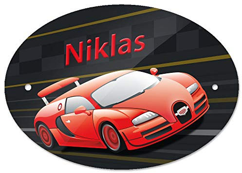 Eurofoto Türschild mit Namen Niklas und Racing-Motiv mit Auto für Jungen | Kinderzimmer-Schild