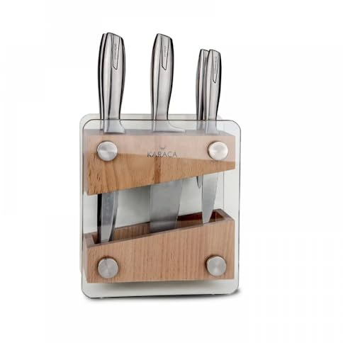 Karaca Venüs - Messerblock mit Messer 6-teiliges Set, Messerset Scharf im Glass-block, Edelstahl Küchenmesser, Brotmesser, Kochmesser Set