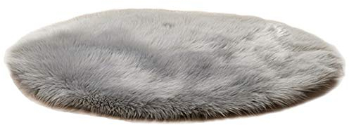 Hochflor Shaggy Rund Teppich Carpet Wohnzimmer Faux Lammfell Schaffell Teppich,Hellgrau,Durchmesser 55CM