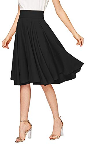 Emma & Giovanni - A-Linie Elegant Faltenrock Hohe Taille Midi-Rock - Damen (Schwarz, 44-46)